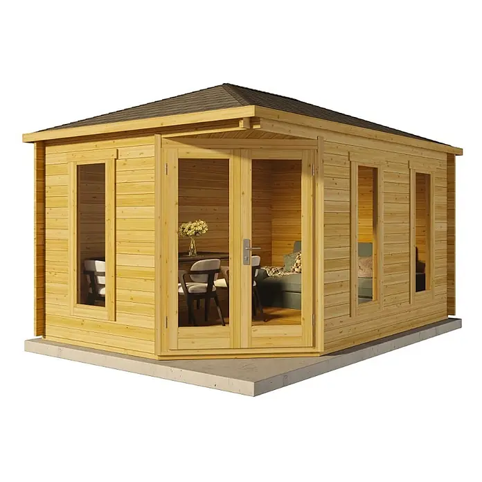 Alpholz Gartenhaus Lido - Außenmaß inkl. Dachüberstand (B x T): 452 x 312 cm, Holz, Pinie - Holz-Gartenhaus mit dunklem Dach und Glastüren, ideal für Ess- und Entspannungsbereiche auf Betonfundament.