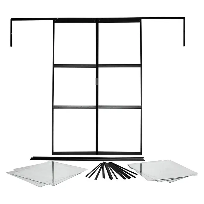 Vitavia Gewächshaus-Tür Sirius - Passend für: Vitavia Gewächshaus Sirius, Aluminium - Ein modulares Gewächshaus-Bauset mit schwarzem Rahmen, Glasplatten, Montageteilen, ideal für den Garten.