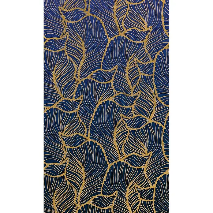Marburg Smart Art Easy Fototapete Floral - B x H: 159 mm x 270 cm, Vlies, Blau-Gelb - Stilisiertes goldenes Blattmuster auf tiefblauem Hintergrund, ideal für Luxusdekor oder Textilien.