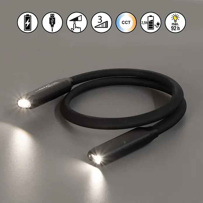 FHL easy LED-Leseleuchte Lasse - 0,29 W, Höhe: 2 cm, Schwarz, Neutralweiß - Schwarze flexible Nackenleuchte mit zwei beleuchteten Enden.