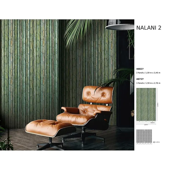 Marburg Smart Art Aspiration Fototapete Bamboo - B x H: 159 mm x 340 cm, Vlies - Nalani 2 grüne Bambus-Tapete zeigt verwitterte grüne und braune Bambusstämme.