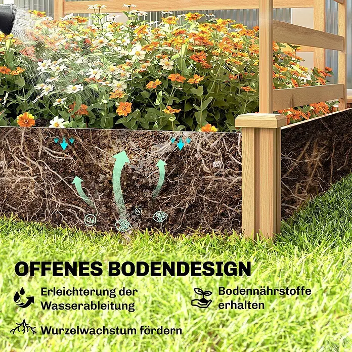 Furnicato Hochbeet - 240 x 125 x 102 cm, Holz, Naturholz - Hochbeet mit offenem Bodendesign, das Wasserdrainage, Nährstoffaufnahme und Wurzelwachstum fördert.
