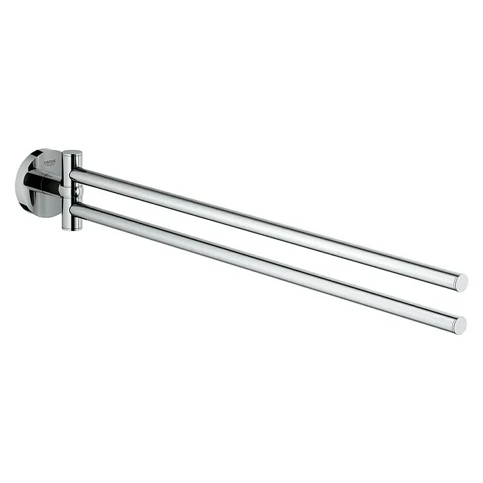 Grohe Essentials Handtuchhalter - 2-armig, Chrom, Glänzend - Doppelte Handtuchstange aus Chrom für das Badezimmer zur Wandmontage mit drehbaren Armen.
