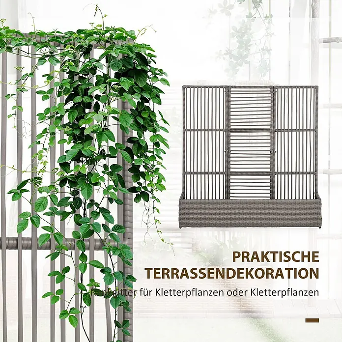 Outsunny Hochbeet -  - Dunkelbrauner Rattan-Pflanzkasten mit integriertem Rankgitter, ideal für Kletterpflanzen.