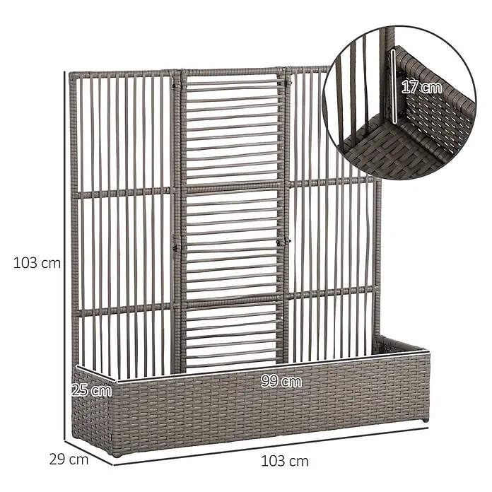 Outsunny Hochbeet -  - Graues Rattan-Pflanzgefäß mit integriertem Rankgitter, ideal für Pflanzen und Sichtschutz.