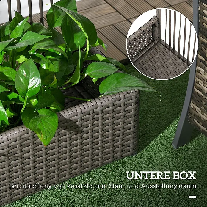 Outsunny Hochbeet -  - Dunkelbraune Rattan-Pflanzkiste mit Grünpflanzen, bietet zusätzlichen Stau- und Ausstellungsraum.