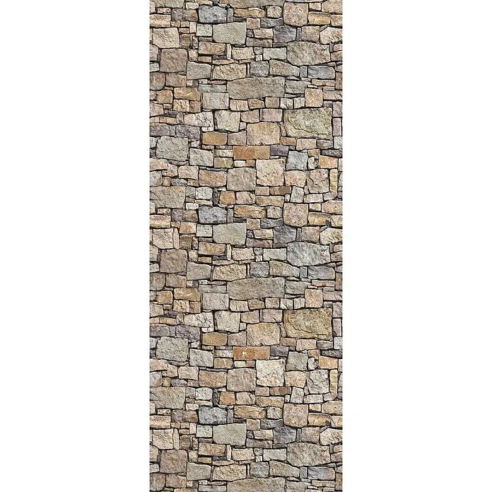 Marburg Smart Art Easy Fototapeten-Muster Mauer I - Oberflächen-Optik - Rustikale Steinwand-Textur mit unregelmäßig geformten Natursteinen in verschiedenen Farbtönen.