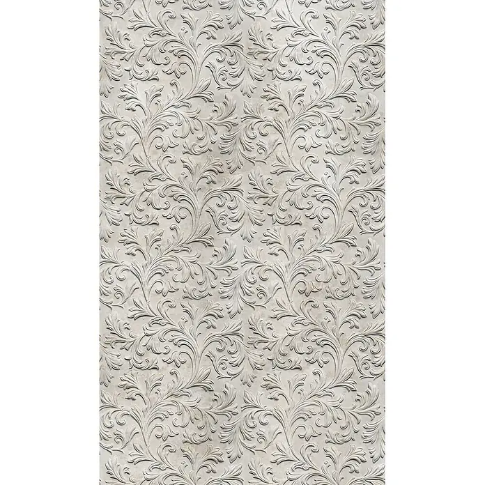 Marburg Smart Art Aspiration Fototapete Ornamental I - B x H: 159 mm x 270 cm, Vlies, Beige - Hellgraues geprägtes Blumenmuster mit verschnörkelten Ranken, ähnlich dekorativem Putz oder Stein.