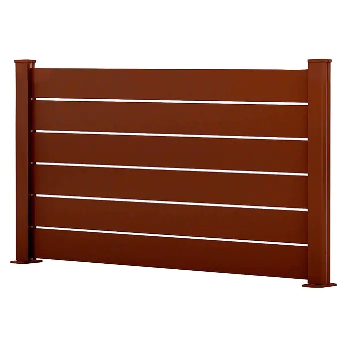 Dioco Smartwall Valla Persiana - L x Al: 177 x 100 cm, Óxido, Aluminio - Panel de valla marrón con lamas horizontales y dos postes verticales.