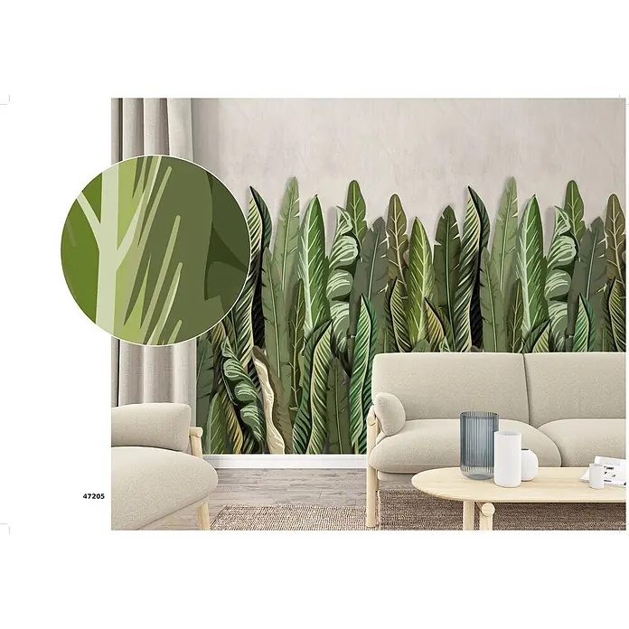 Marburg Smart Art Easy Fototapete Floral I - B x H: 159 mm x 270 cm, Vlies, Grün-Beige - Wandtapete mit leuchtend grünen tropischen Blättern, verschönert ein modernes Wohnzimmerambiente.