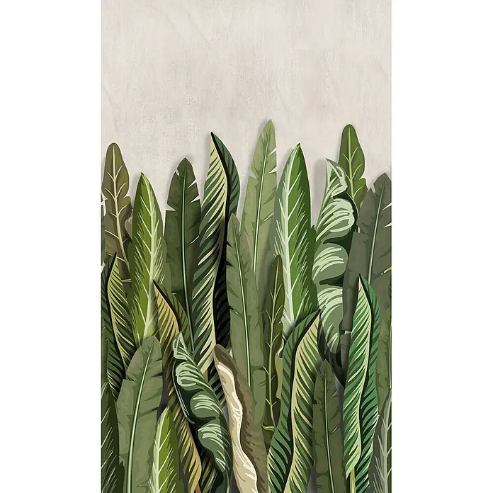 Marburg Smart Art Easy Fototapete Floral I - B x H: 159 mm x 270 cm, Vlies, Grün-Beige - Dichte, geschichtete grüne Tropenblätter mit vielfältigen Mustern.
