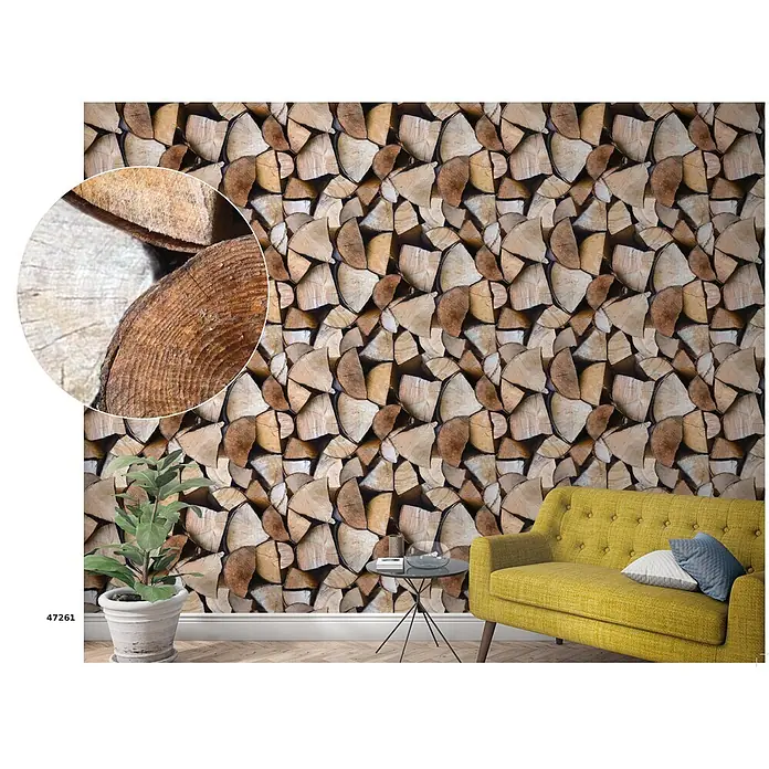 Marburg Smart Art Easy Fototapete Holzoptik - B x H: 106 x 270 cm, Vlies - Tapete mit realistischem Muster aus gestapeltem Brennholz, die eine rustikale und natürliche Wandverkleidung bildet.