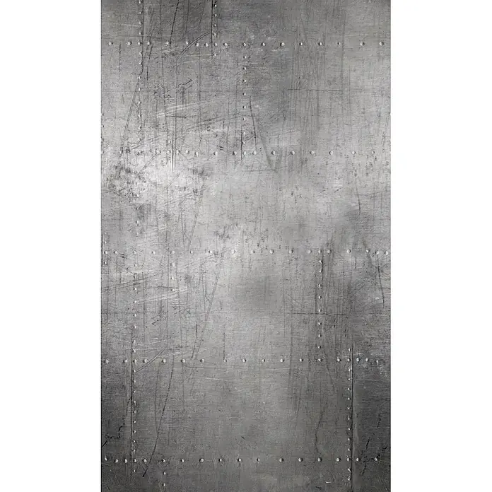 Marburg Smart Art Easy Fototapete Holzoptik - B x H: 159 mm x 270 cm, Vlies, Grau - Abgenutztes graues Metallblech mit Nieten.