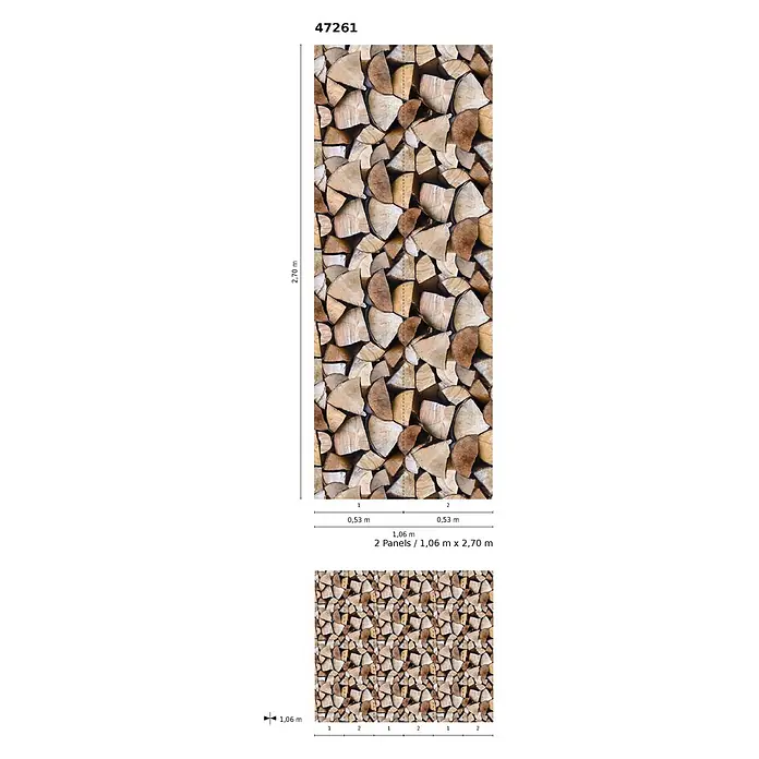 Marburg Smart Art Easy Fototapete Holzoptik - B x H: 106 x 270 cm, Vlies - Fototapete mit realistischen Holzscheiten in natürlichen Holztönen. Zwei Bahnen, insgesamt 1,06m x 2,70m.