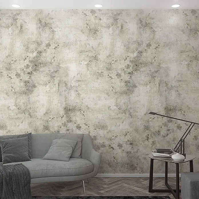 Marburg Fototapete Steinoptik - B x H: 159 mm x 270 cm, Vlies, Greige - Strukturierte Wand mit Betonoptik in hellgrauen Tönen, die einen modernen Look im Wohnzimmer schafft.