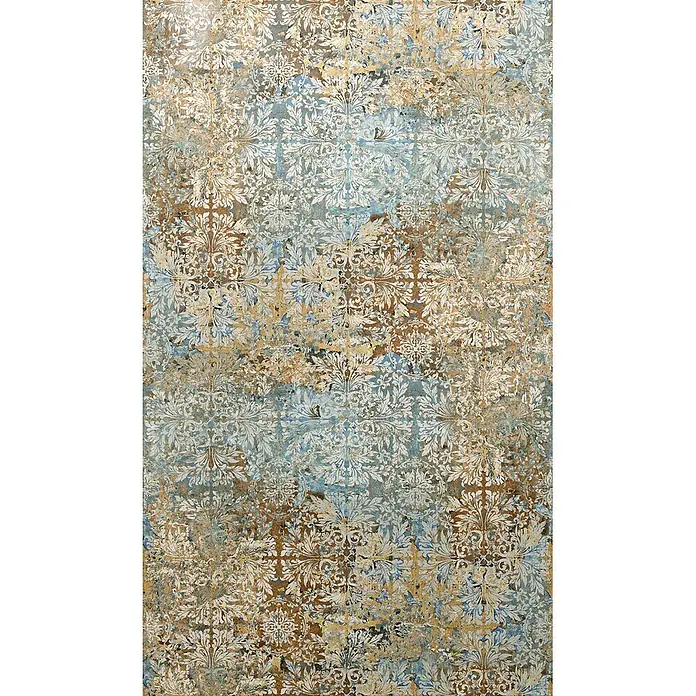 Marburg Smart Art Aspiration Fototapete Ornamental - B x H: 159 mm x 270 cm, Vlies, Beige-Blau - Vintage-Teppich mit weißen Akanthusmustern über verwaschenem blauem, braunem und goldenem Hintergrund.