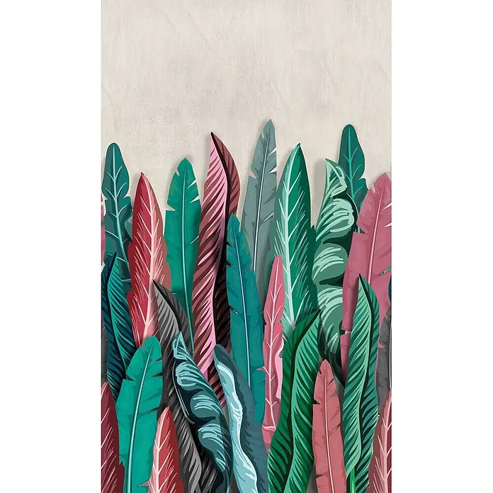 Marburg Smart Art Easy Fototapete Floral I - B x H: 159 mm x 270 cm, Vlies, Grün-Rot - Lebendiges Design mit tropischen Blättern in Grün, Pink und Rot.