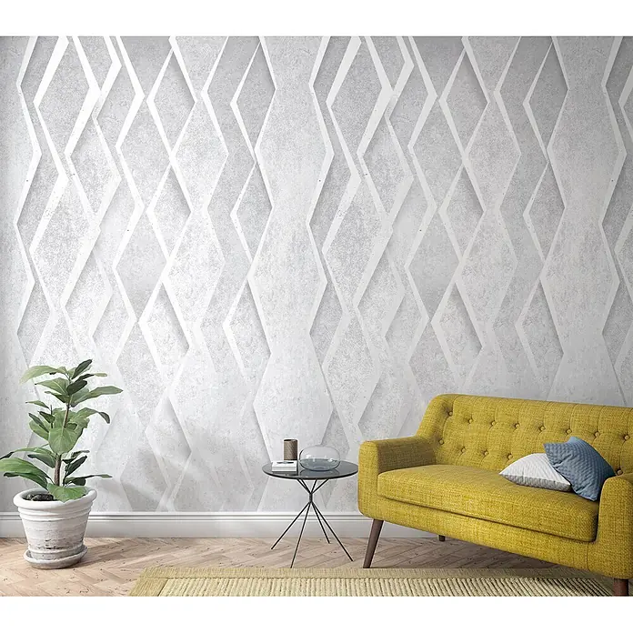 Marburg Smart Art Aspiration Fototapete Grafik I - B x H: 159 mm x 270 cm, Vlies, Grau - Strukturierte graue Tapete mit überlappendem Rautenmuster, das ein modernes geometrisches Design an einer Wohnzimmerwand bildet.