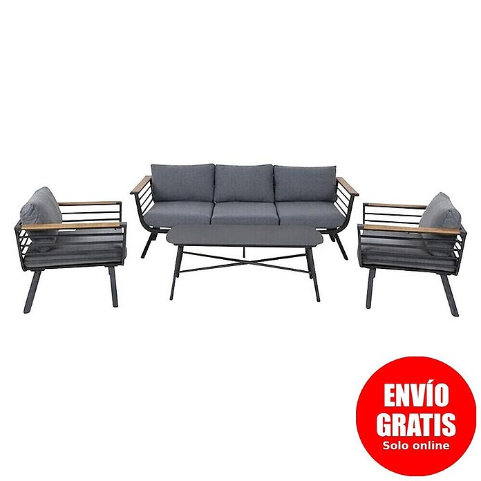 Kactus republic Conjunto de muebles Toronto (4 pzs., Aluminio/Madera sintética, Antracita) | BAUHAUS