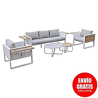 Kactus republic Conjunto de muebles Mónaco (5 pzs., Aluminio/Teca, Blanco)
