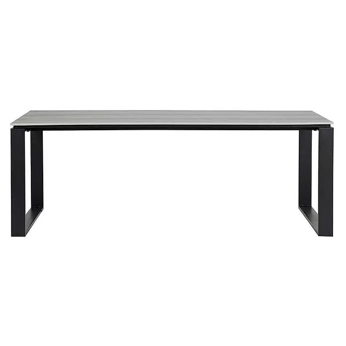 Ebuy24 Gartentisch Martinus - L x B x H: 100 x 210 x 75 cm, Ø x H: 210 x 75 cm, Aluminium Nonwood, Sonstige, Grau - Moderner Esstisch mit hellgrauer Platte und schwarzen U-förmigen Metallbeinen.