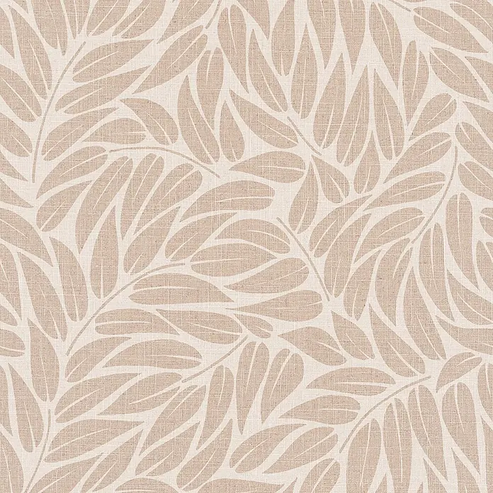 Marburg Boho Vliestapete Floral I - Beige, Floral, 10,05 x 0,53 m - Botanischer Stoff mit hellbraunem Blattmuster auf cremefarbenem, leinenartigem Hintergrund.