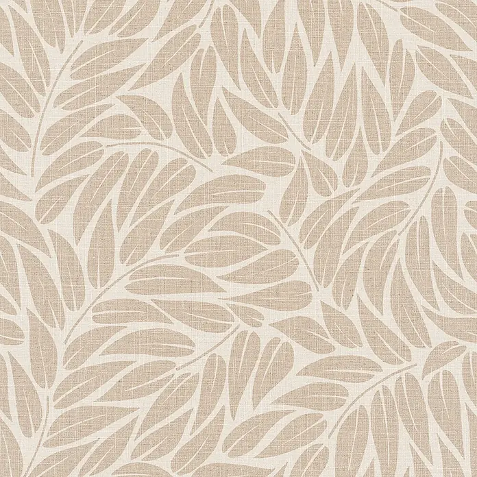 Marburg Boho Vliestapete Floral I - Beige-Braun, Floral, 10,05 x 0,53 m - Nahtloses Muster aus beigen Blättern mit Stofftextur.