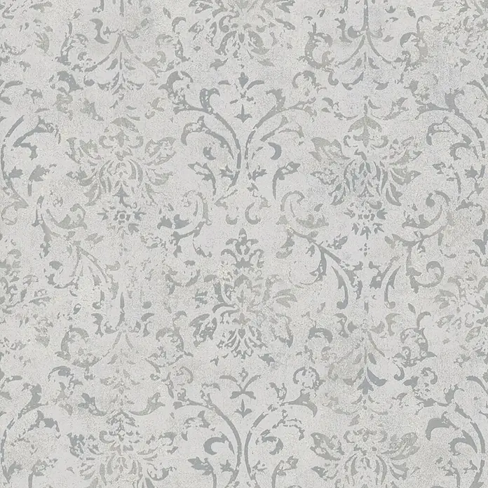 Marburg City Glow Vliestapete Ornamental - Greige, Ornament, 10,05 x 0,53 m - Helles Grau, verblasstes Damastmuster mit gealterter, texturierter Optik.