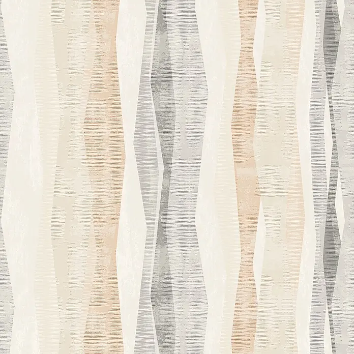 Marburg Novamur Plus Fresh UP Vliestapete Grafik I - Grau-Beige, Grafisch, 10,05 x 0,53 m - Abstraktes geometrisches Muster mit strukturierten vertikalen Streifen und wellenförmigen Formen in Beige, Grau und Erdtönen.