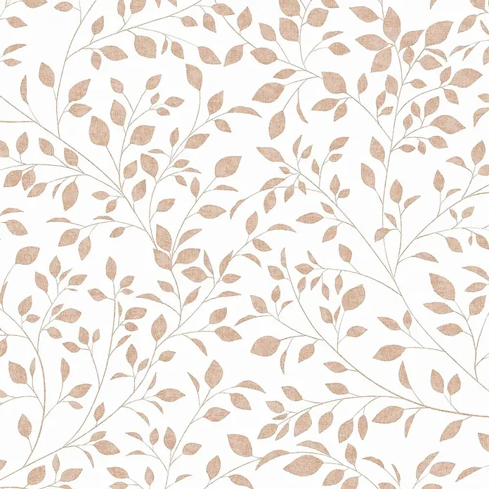 Marburg Novamur Plus Fresh UP Vliestapete Floral III - Weiß-Beige, Floral, 10,05 x 0,53 m - Nahtloses Muster aus hellbraunen Blättern und Ästen mit dezenter Stofftextur.