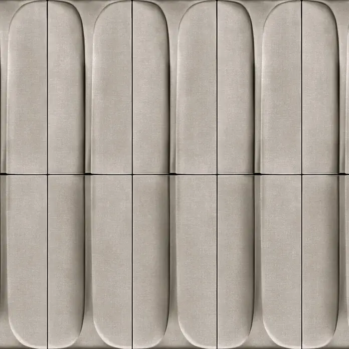 Marburg Shades Iconic Vliestapete Grafik III - Beige-Grau, Grafisch, 10,05 x 0,53 m - Nahtloses Muster aus hellgrau-beige gepolsterten Paneelen mit vertikalen Rillen.