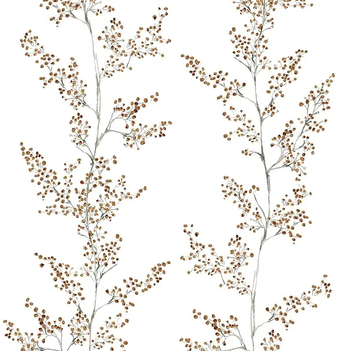 Marburg Novamur Plus Fresh UP Vliestapete Floral VIII - Weiß-Beige, Floral, 10,05 x 0,53 m - Aquarellmuster mit zarten vertikalen Zweigen und zahlreichen kleinen braunen Beeren.