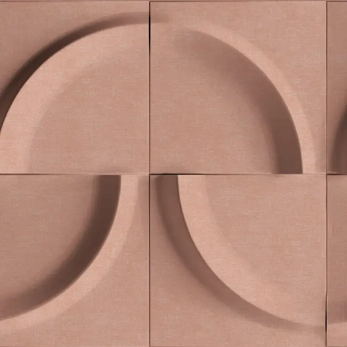 Marburg Shades Iconic Vliestapete Grafik I - Braun, Grafisch, 10,05 x 0,53 m - Hellbeige strukturierte 3D-Wandpaneele mit kreisförmigem Reliefmuster für dekorative Oberflächen.