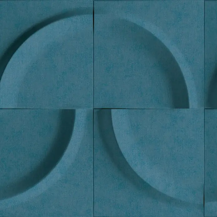 Marburg Shades Iconic Vliestapete Grafik I - Blau, Grafisch, 10,05 x 0,53 m - Türkisblaue strukturierte Akustikpaneele mit geprägtem Wellenmuster zur Schalldämmung.