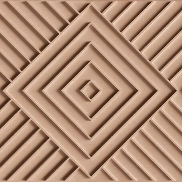 Marburg Shades Iconic Vliestapete Grafik IV - Beige, Grafisch, 10,05 x 0,53 m - Hellbraunes, geometrisches Deko-Paneel mit konzentrischen Rautenmustern und diagonalen Linien.