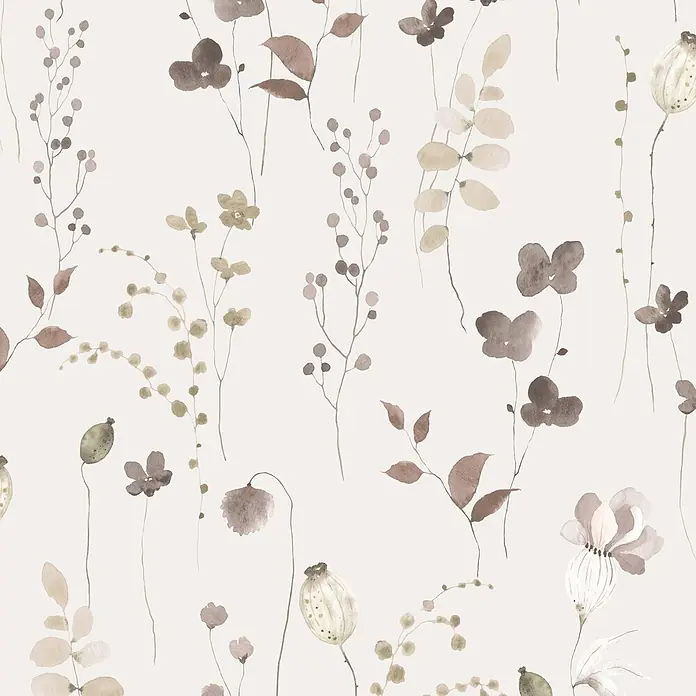 Marburg Novamur Plus Fresh UP Vliestapete Floral V - Beige, Floral, 10,05 x 0,53 m - Nahtloses Aquarellmuster mit zarten botanischen Elementen in gedeckten Braun-, Beige- und Grüntönen.