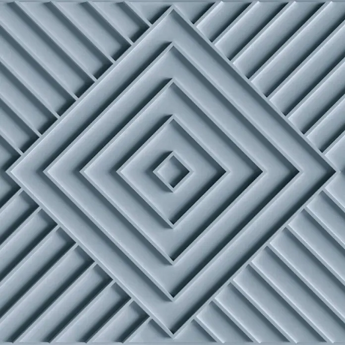 Marburg Shades Iconic Vliestapete Grafik IV - Blau-Grau, Grafisch, 10,05 x 0,53 m - Hellgraue 3D-Dekorplatte mit konzentrischem Rauten- und Diagonalmuster.