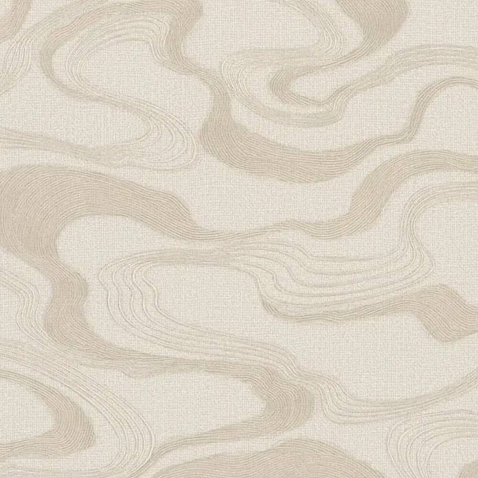 Marburg Kumano Vliestapete Grafik I - Beige, Grafisch, 10,05 x 0,53 m - Hellbeige Tapete mit dezenter Webstruktur und erhabenen, wellenförmigen Linien in einem organischen Muster.