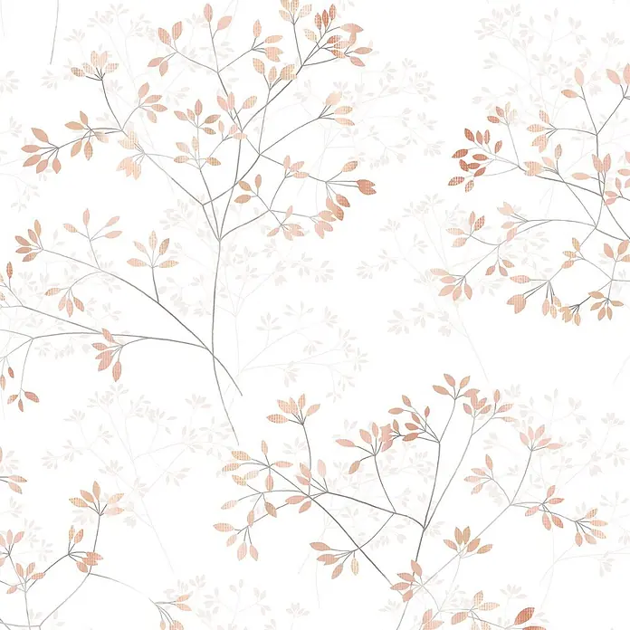 Marburg Novamur Plus Fresh UP Vliestapete Floral II - Weiß-Rot, Floral, 10,05 x 0,53 m - Nahtloses Blumenmuster mit zarten Ästen und Blättern in sanften Pfirsich- und Roségoldtönen.
