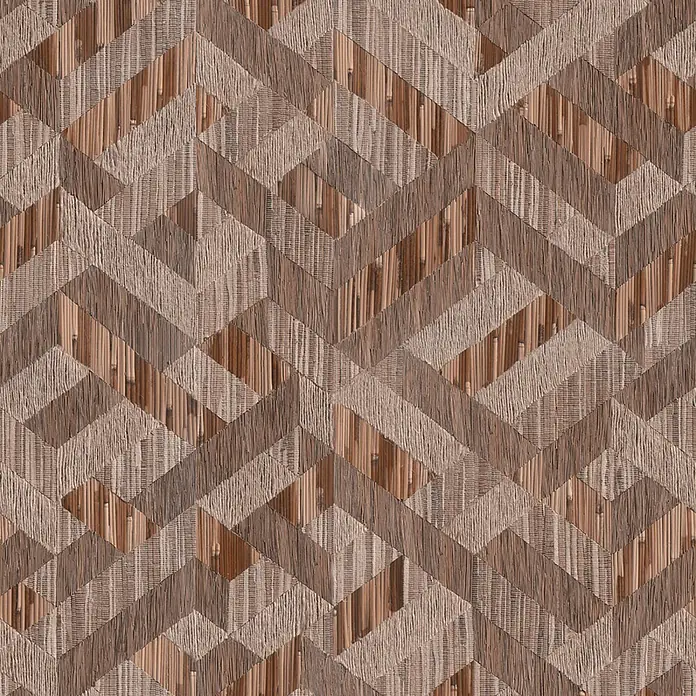 Marburg Boho Vliestapete Holzoptik - Braun, Holzoptik, 10,05 x 0,53 m - Zickzackmuster aus geflochtenen Naturfasern und Bambusstäben in Braun- und Beigetönen.