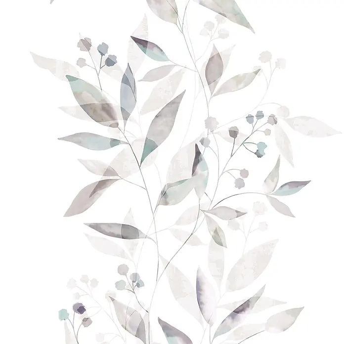 Marburg Novamur Plus Fresh UP Vliestapete Floral - Weiß-Grau, Floral, 10,05 x 0,53 m - Sanftes botanisches Aquarellmuster mit Blättern und Beeren in gedeckten Tönen.