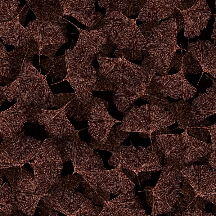 Marburg Boho Vliestapete Floral - Braun, Floral, 10,05 x 0,53 m - Nahtloses Muster aus dunkelbraunen Ginkgoblättern auf schwarzem Hintergrund.