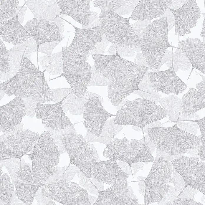 Marburg Boho Vliestapete Floral - Grau, Floral, 10,05 x 0,53 m - Nahtloses Muster aus grauen Ginkgo-Blättern.