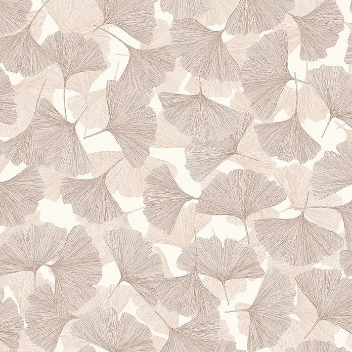 Marburg Boho Vliestapete Floral - Beige-Braun, Floral, 10,05 x 0,53 m - Nahtloses Muster mit skizzierten Ginkgoblättern in gedämpften Braun- und Beigetönen.