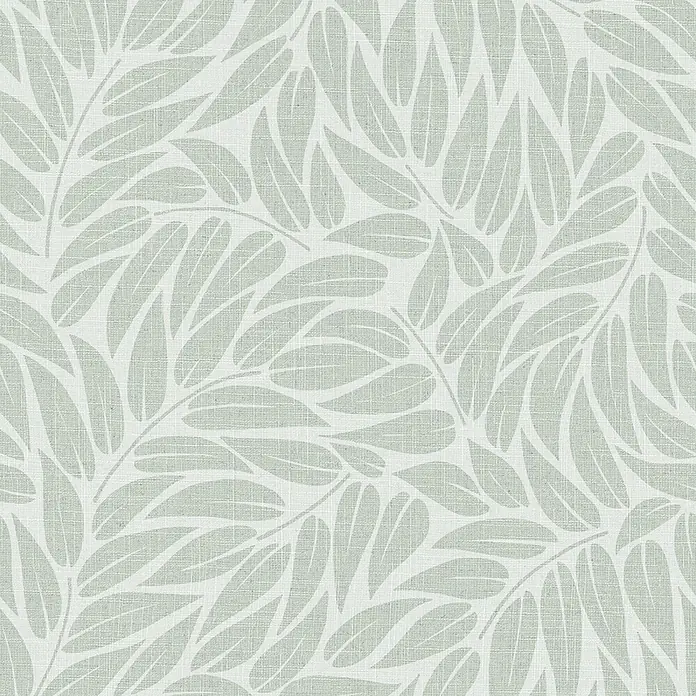 Marburg Boho Vliestapete Floral I - Grün, Floral, 10,05 x 0,53 m - Nahtloses Muster aus hellen salbeigrünen Blättern mit einer subtilen Leinenstruktur.