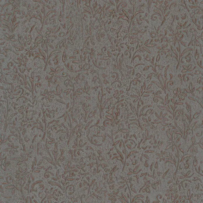 Marburg Ritus Vliestapete Floral - Grau-Kupfer, Floral, 10,05 x 0,53 m - Graue strukturierte Oberfläche mit rotbraunem geprägtem Blumenmuster.
