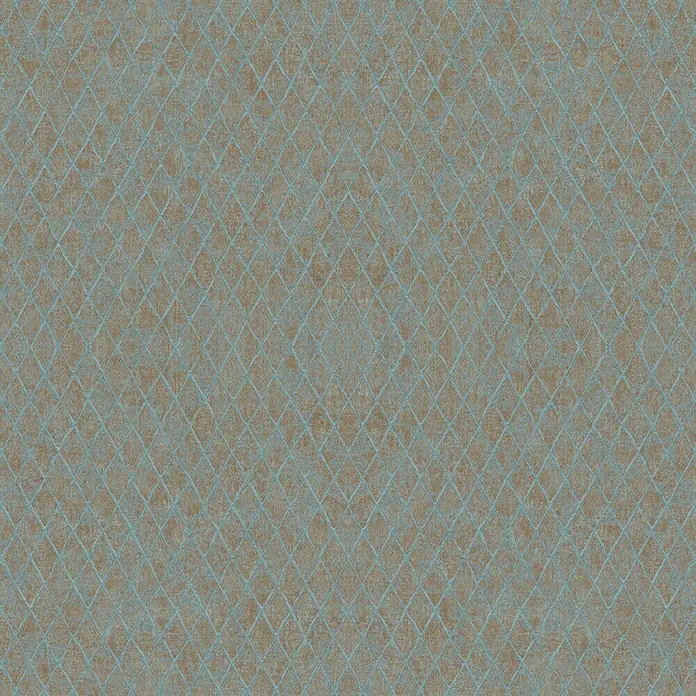 Marburg Ritus Vliestapete Grafik II - Braun-Blau, Grafisch, 10,05 x 0,53 m - Strukturierte Tapete mit braun-grauer Basis und blau-grünem Rautenmuster.