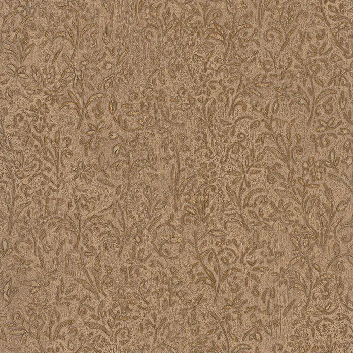 Marburg Ritus Vliestapete Floral - Braun-Gold, Floral, 10,05 x 0,53 m - Braune und goldene strukturierte Tapete mit geprägtem Blumen- und Rankenmuster.