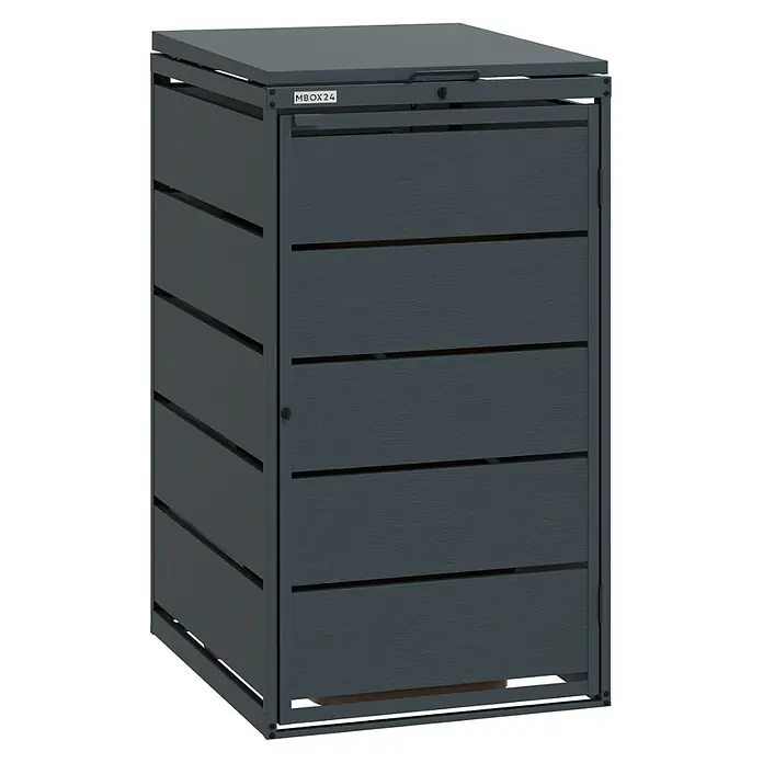 MBOX Mülltonnenbox - Stahl, RAL7016, Geeignet für Anzahl Mülltonnen: 1 Stk. - Anthrazitfarbene Lamellen-Außenbox mit Klappdeckel, für Mülltonnen geeignet.