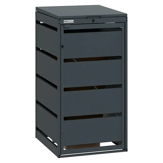 MBOX Mülltonnenbox - Stahl, RAL7016, Geeignet für Anzahl Mülltonnen: 1 Stk. - Dunkelgrauer Metall-Paketkasten mit Lamellenwänden und Klappdeckel.